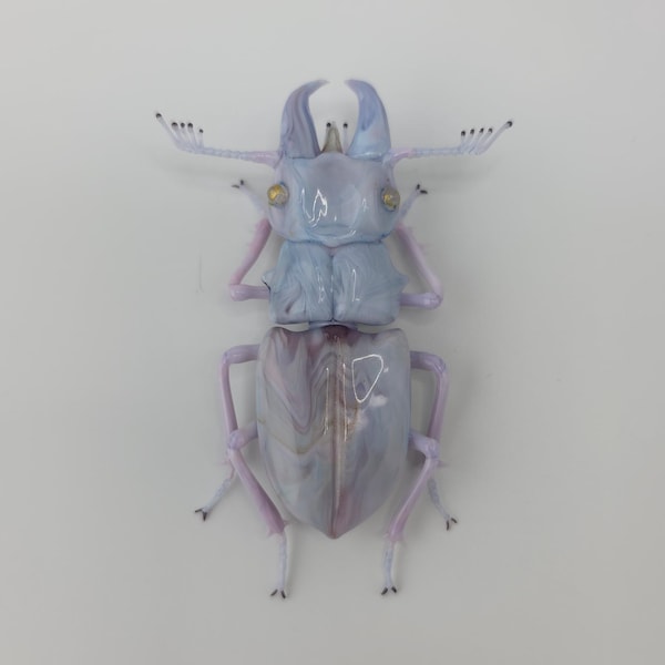 Hand Blown Glass Stag Beetle Sculpture - Fantasy Insect Figurine