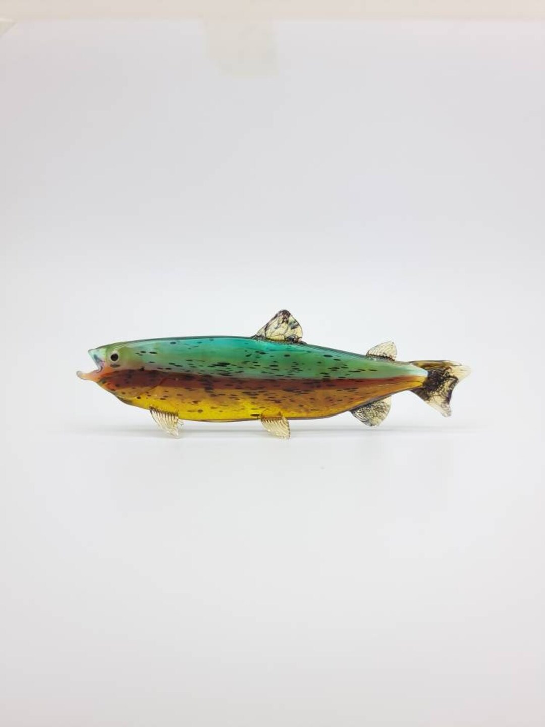 Rainbow Trout Fish Sculpture, Hand Blown Murano Glass Animal Lampwork