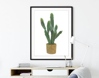 Potted Cactus on White | Digital Print |