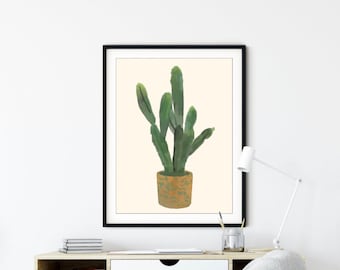 Potted Cactus on Beige | Digital Print | Hi Res