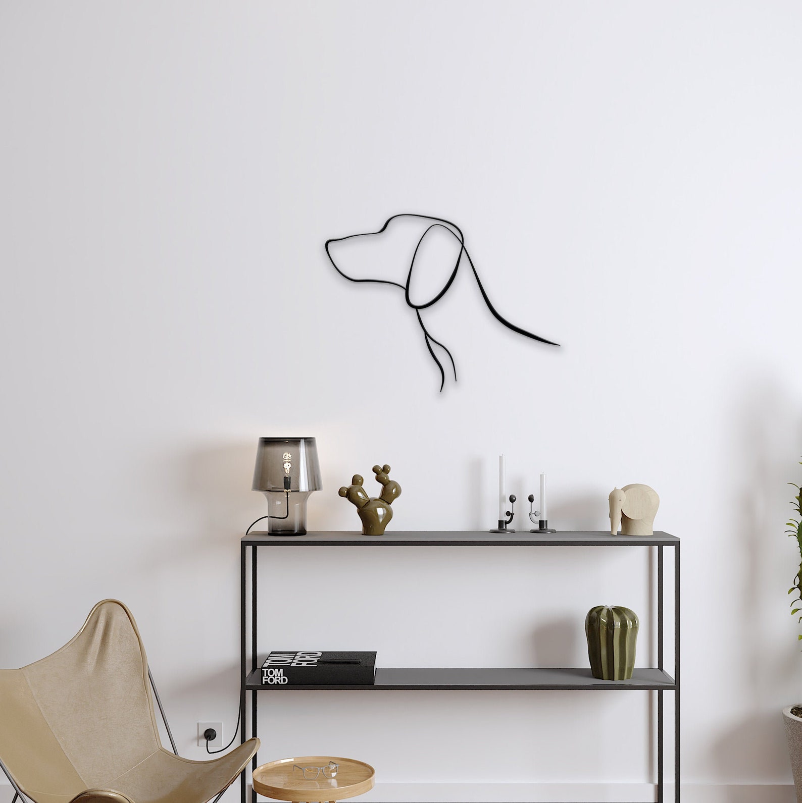 TTYGRHQ Minimalistische Hundewandskulptur Aus Metall – 25,4 X 20,3 Cm, Abstrakte Linienkunst Für Moderne Deko