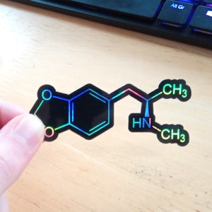 MDMA 分子ホログラフィック ステッカー、モリー、エクスタシー、XTC。