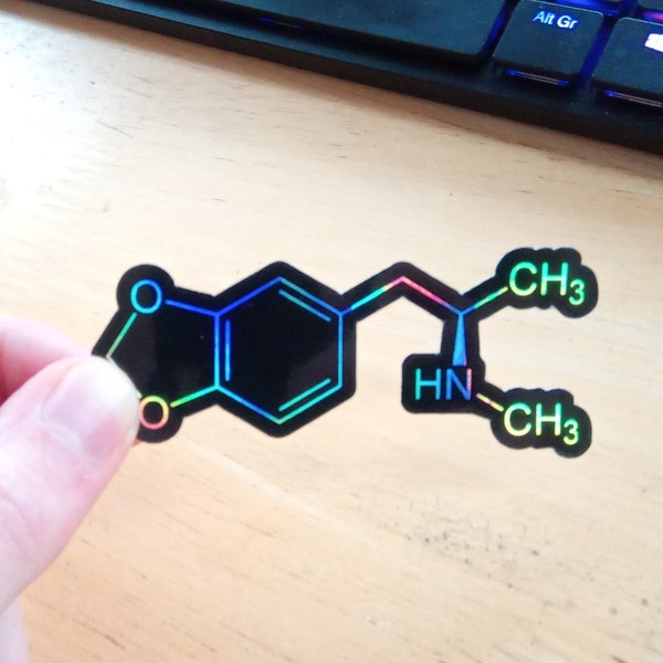Autocollant holographique de molécule de MDMA, Molly, ecstasy, XTC.