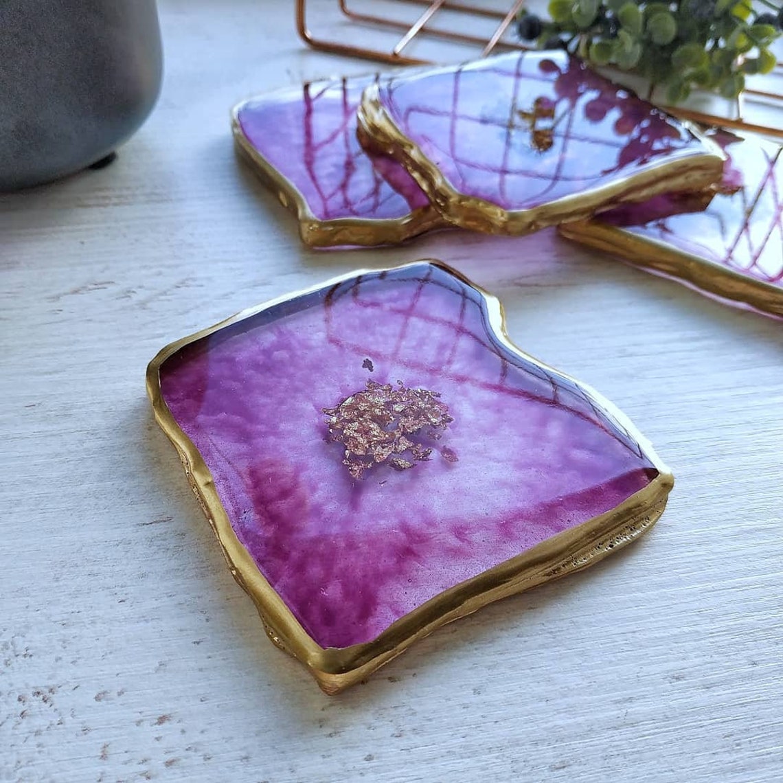 Epoxy Resin Coasters Mothers Day Gift From Husband Crimson Etsy