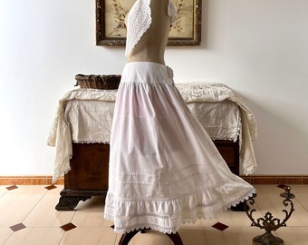 Antiker weißer Baumwolle Rüschen Petticoat, viktorianischer Petticoat, Antiker Unterrock, Vintage Dessous.