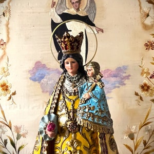 Rare Antique Virgin Mary statue, Virgin of the Helpless plaster sculpture, Catholic sculpture for home altar.