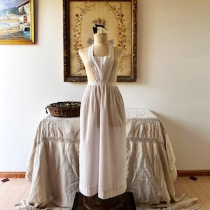 Vintage white cotton Apron for women, Retro embroidered apron, 1940s French Maid apron.