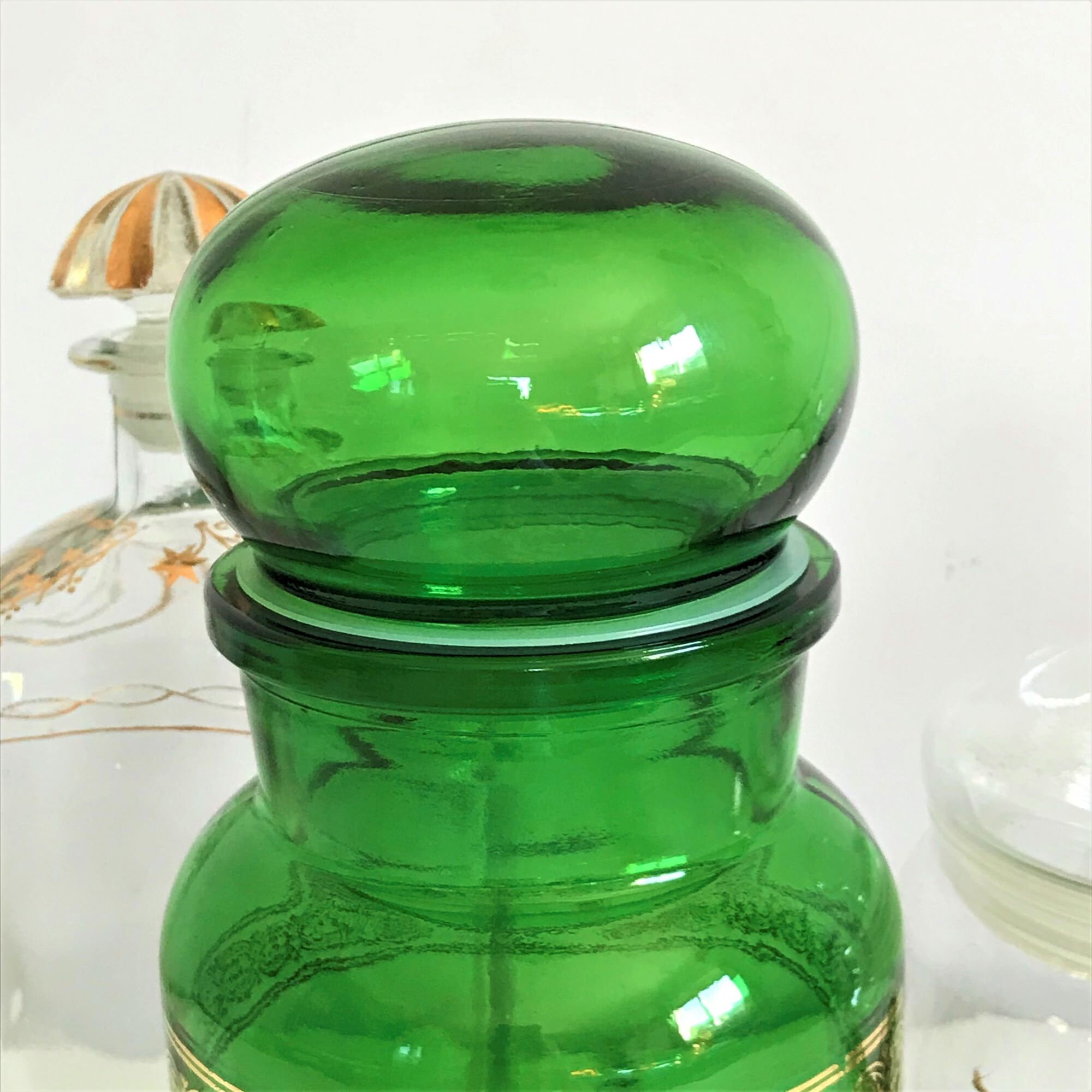 Vintage Emerald Green Glass Jar With Lid, Apothecary Bottle, Antique Glass Canister, Large Spice ...