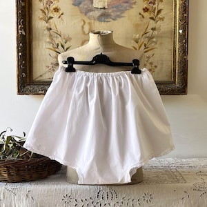 Unused. Antique white cotton French Knickers, Hand embroidered culottes with Monogram, Edwardian Ladies Underwear, Vintage Trousers.