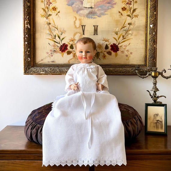 Antique Christening Gown, White Newborn Baby Gown, Vintage Baptism