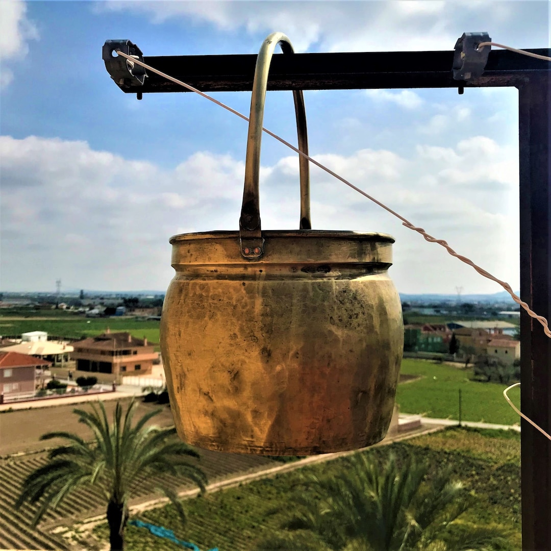 Apple Butter Kettle, Antique French Large Hanging Kettle, Hearth Fireplace Brass Pot, Hanging