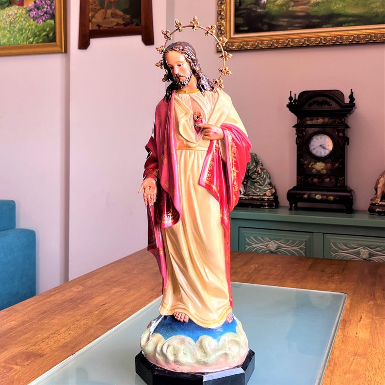 Rare Antique Jesus Christ Statue Sacred Heart of Jesus Etsy