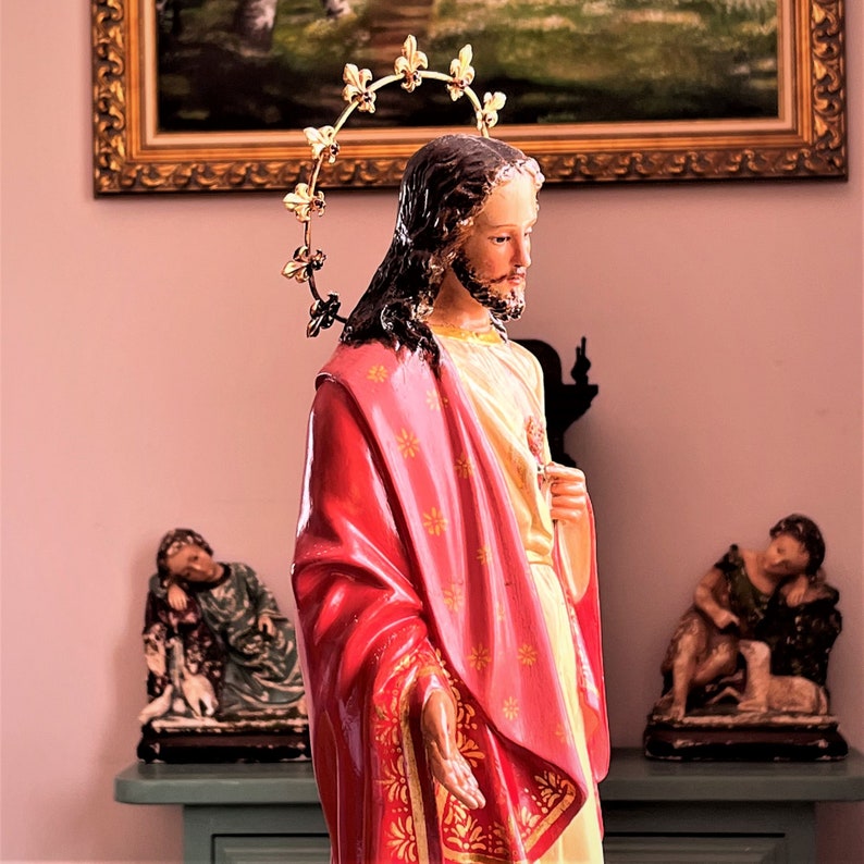 Rare Antique Jesus Christ Statue Sacred Heart of Jesus Etsy