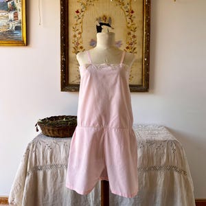 Antique pink cotton Bodysuit with handmade lace, Bodysuit with straps, Vinttage teddy lingerie, 1920s, 1930s.