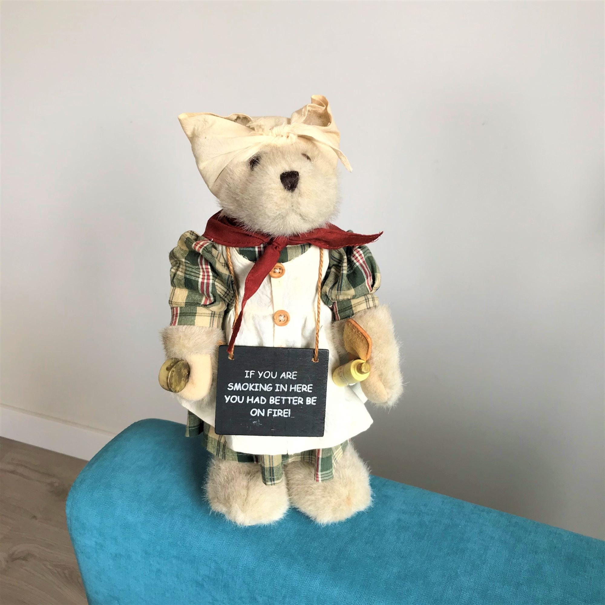 Teddy Bear in Cleaning Worker Outfit Plush bear with message Mama teddy bear Flame Homeware Soft Bear by The British Bear Collection