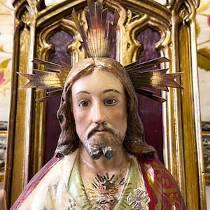Große antike Jesus Christus-Statue, 60 cm, Sacred Heart Jesus Kreideskulptur, katholische Skulptur für Hausaltar, christliches Geschenk.