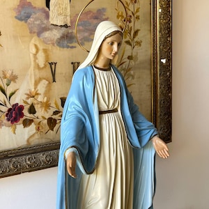 Large Antique Virgin Mary statue, 80 cm,  Our Lady of Grace plaster statue, Catholic art, Catholic sculpture for home altar.
