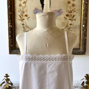 UNUSED. Antique French Cotton short Chemise/Summer Dress, Embroidered Monogram, Lace Trim, Size M/L