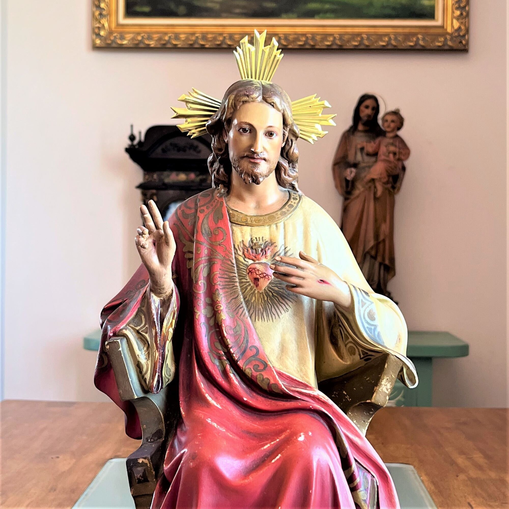 33 Inch Sacred Heart of Jesus Italian Statue Sculpture Vittoria Collection  Made in Italy Indoor Outdoor Garden オーナメント、オブジェ
