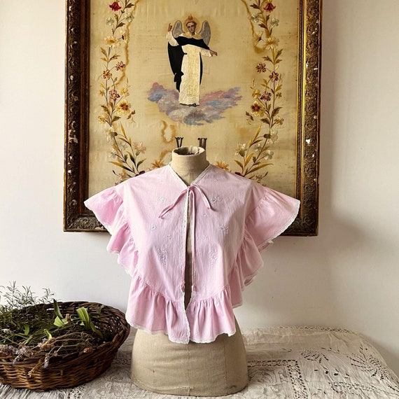 Cape brodee rose antique en tissu de coton cape ronde pour femme robe de chambre vintage robe de chambre vintage annees 40 Etsy France