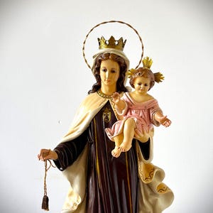 Antique Virgin Mary and baby Jesus Large statue, 73 cm, Our Lady of Mount Carmel statue, Catholic art, Catholic sculpture for home altar