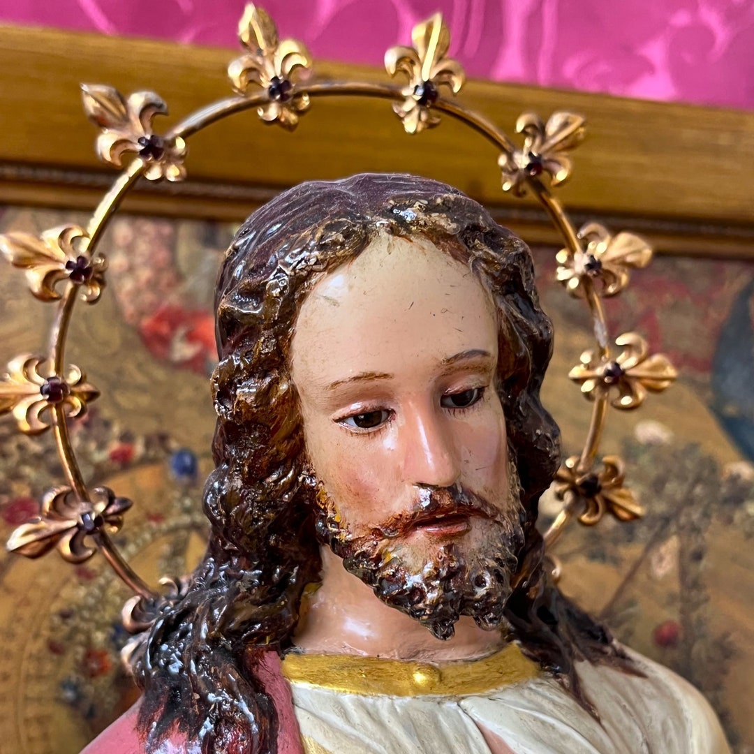 Rare Antique Jesus Christ Statue Sacred Heart of Jesus Etsy