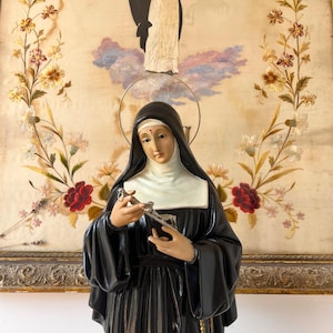 Large Antique Saint Rita plaster statue, 24 Inches,  Saint Rita of Cascia, Catholic art, Catholic sculpture for home altar.