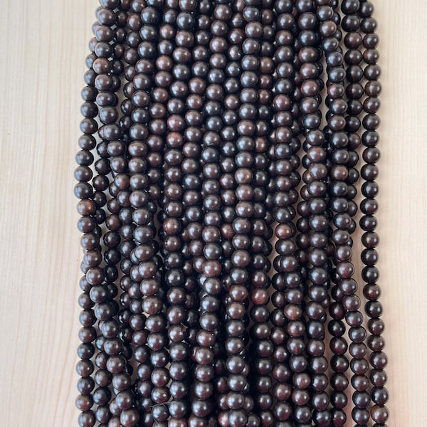 Tiger Ebony Wood Kamagong Wood Beads Natural Polished 3mm 4mm 6mm 8mm 10mm 16” Strand Beads for Jewelry Making DIY, Wood bead
