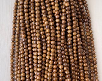 Robles Wood Beads Polished Wood Beads 4mm 6mm 8mm 10mm 16” Strand Natural Beads for Jewelry Making DIY Handmade, Wood bead