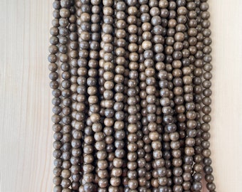 Grey Wood Natural Polished Beads 4mm 6mm 8mm 10mm 16” Strand Natural Beads for Jewelry Making DIY Handmade, Wood bead