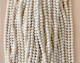 Bleached Creamy White Wood Beads Polished Beads DIY Jewelry Necklace Bracelet 4mm 6mm 8mm 10mm 16” Strand Bleached Wood Bead