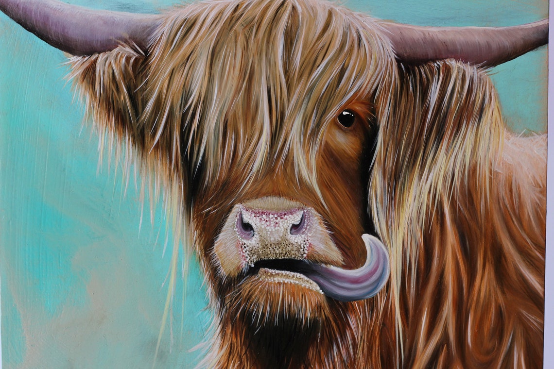 Highland Cow Oil Painting Scottish Wildlife Etsy UK