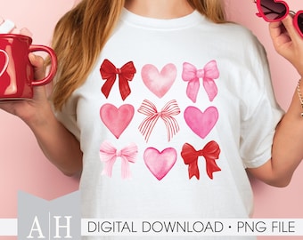 Coquette Valentine Bows png - Coquette Bows and Hearts Valentines png - Red and Pink Bows png - Valentine png