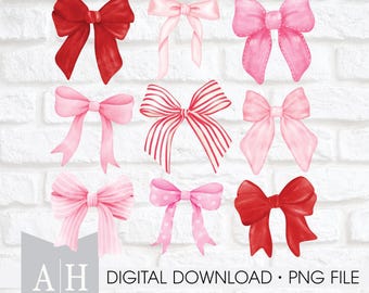 Coquette Valentine Bows png - Coquette Bows Valentines png - Red and Pink Bows png - Valentine png