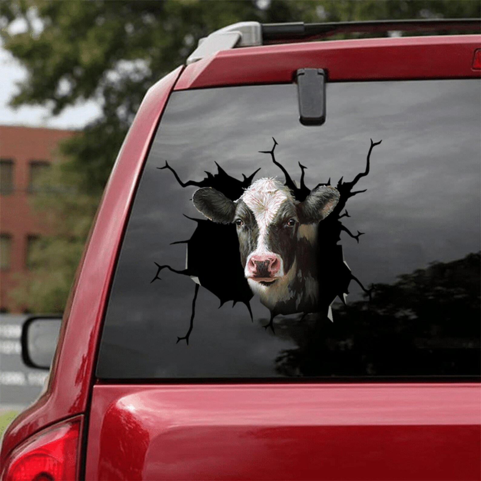 Dairy Cow Crack Car Vinyl Sticker Decal Funny Cow Sticker
