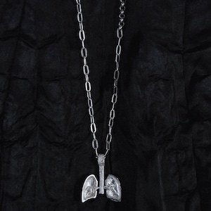 990 Pure Silver Sterling Silver Chain Necklace W/Double Lung Shape Pendant, 25.5&quot; Neckline, Gift For Her.