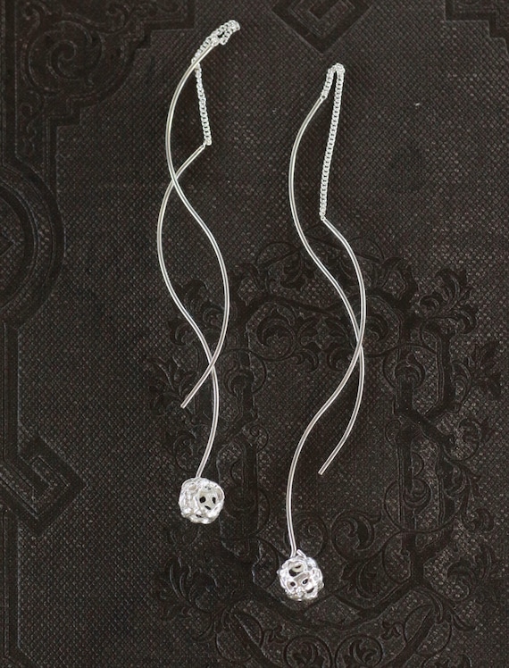 Bali Handmade Weave Pattern Curled Drop Earrings Sterling Silver Bali Handmade Weave Pattern Curled Drop Earrings Sterling Silver
