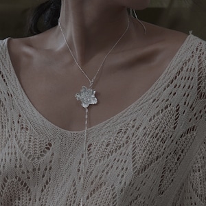 990 Sterling Silver Chain Necklace W/a Flower Hibiscus Shape Pendant(One of Plant Series), 22&quot; Neckline, Gift For Her.