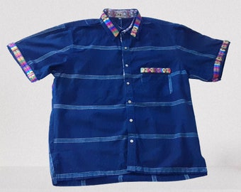 Men's shirt, artisanal, handmade, unique shirt, blue, Extra Large