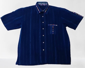 Men's shirt, artisanal, handmade, unique shirt, blue,  Extra Large