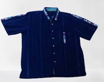 Men's shirt, artisanal, handmade, unique shirt, blue, Extra Large