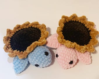 Crochet Soft Stuffed Amigurumi Sunflower Turtles - Cute Handmade lovely gift - Decorate - Animal -