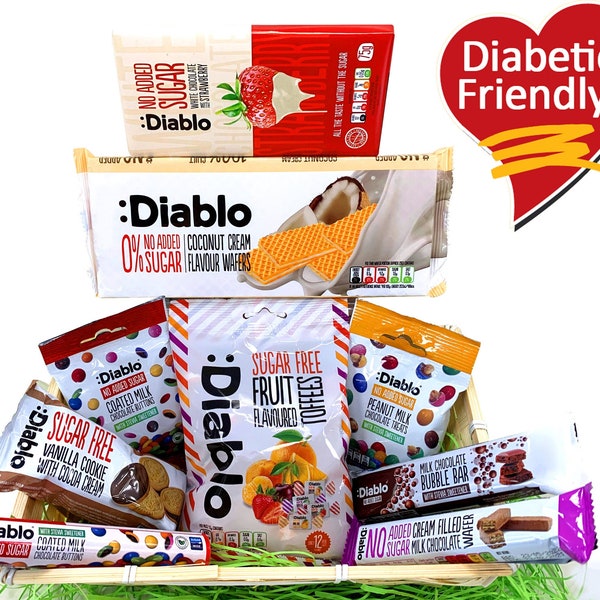 Diablo Diabetic Sugar Free Hamper Box Sweets Chocolate Bar Bars Set Sweet Basket All Occasions Fathers Mothers Day Birthday Christmas Hamper