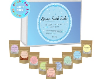 Epsom Salt Gift Set Box Hamper Bath Body Spa Scented Pure Epsom Salts 10 Fragrance Bath Salts Soak Collection Detox Aromatherapy