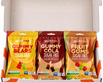 GuiltFree Sugar Free Gummy Sweets Gift Box 225g | Gummy Bears, Cola Bottles & Fruit Gums | No Added Sugar | Sweets Hamper Gift