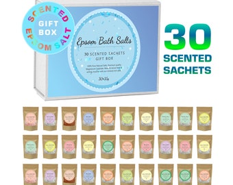 Epsom Salt Gift Set Box Hamper Bath Body Spa Scented Pure Epsom Salts 30 Fragrance Bath Salts Soak Collection Detox Aromatherapy