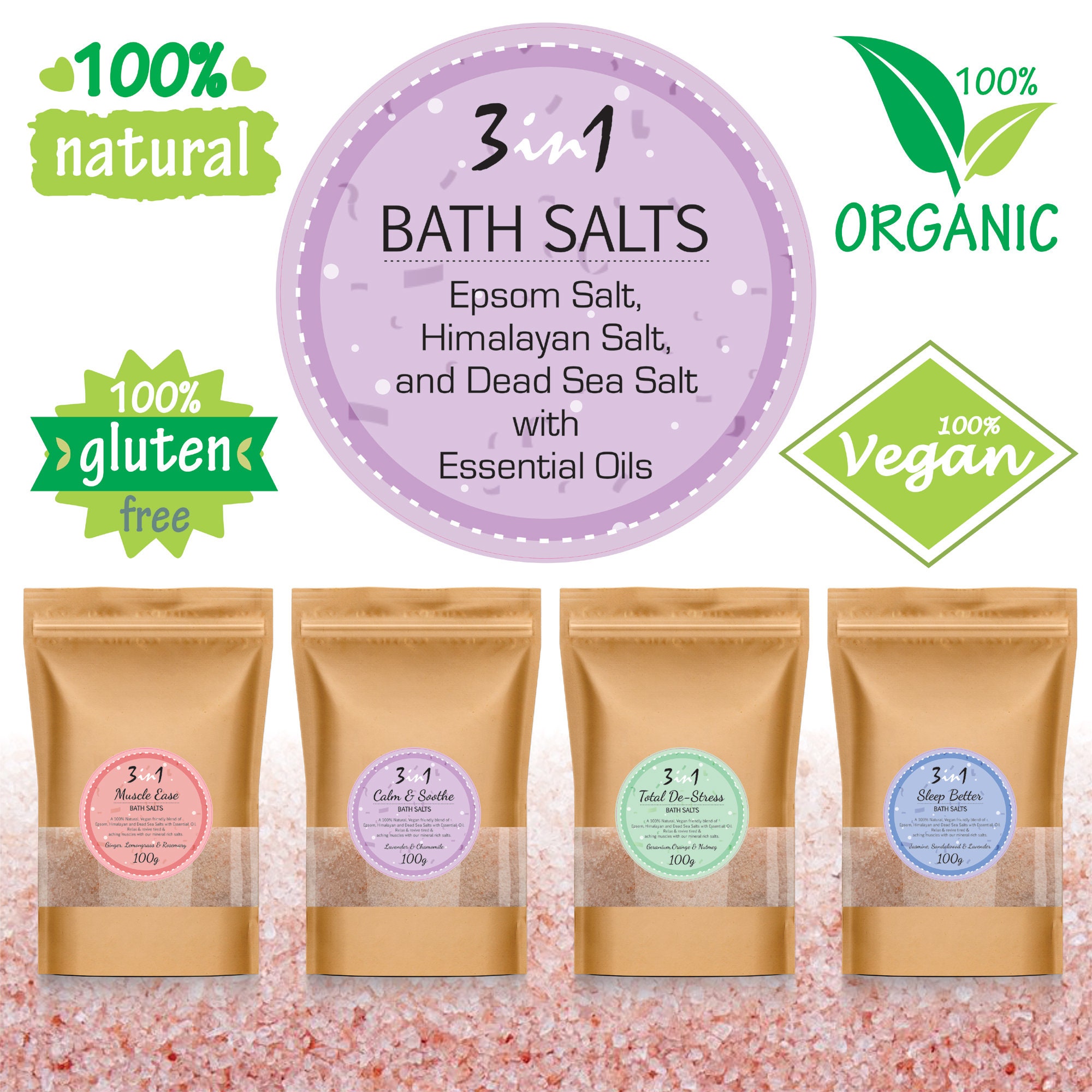 3in1 Bath Salts Salt Soak Epsom Salts Himalayan Pink Etsy UK