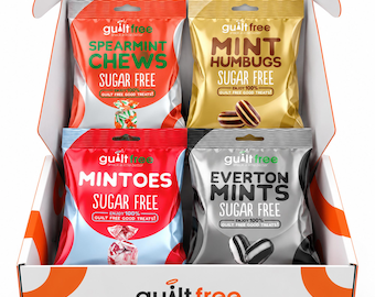 GuiltFree Sugar Free Mint Sweets Gift Box | 4 Flavours | Spearmint Chews, Mint Humbugs, Mintoes & Everton Mints | Sweet Hamper Gift