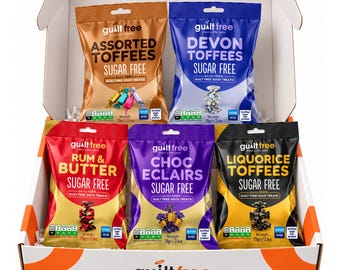 GuiltFree Sugar Free Toffee Gift Box – 5 Delicious Flavours | 375g | No Added Sugar | Assorted Sweets Hamper