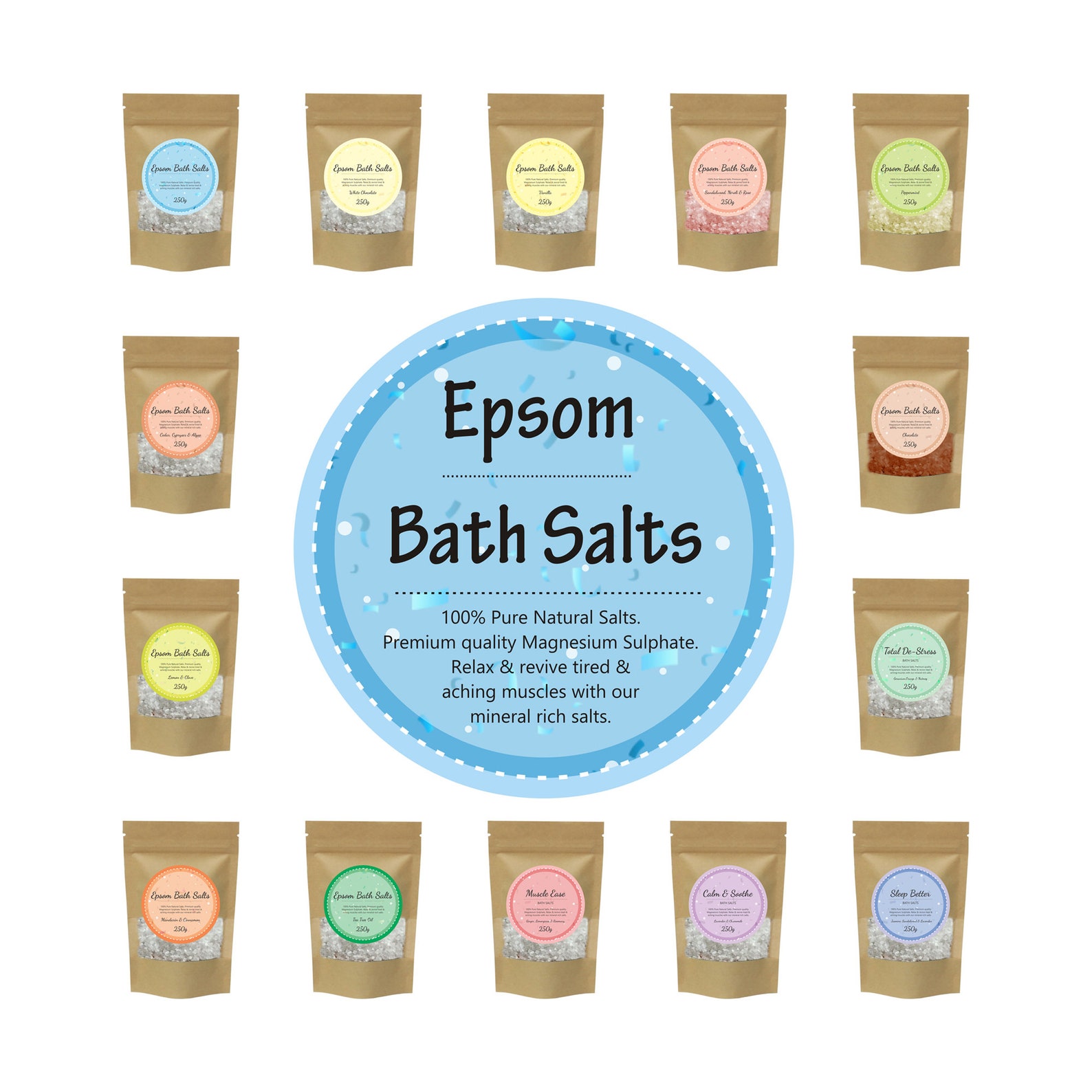 Scented Epsom Bath Salt Salts Soak 250g 100 Vegan Natural Etsy.de